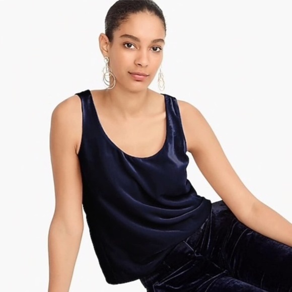 J.Crew Womens Velvet Scoop Neck Shell Tank Top 6 Petite Navy Blue - Picture 1 of 7